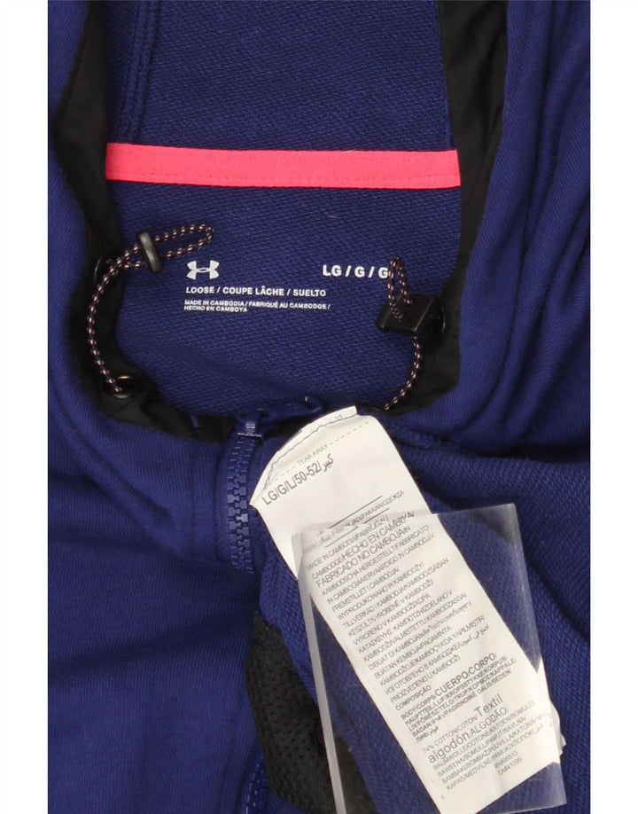 UNDER ARMOUR Mens Zip Hoodie Sweater Large Purple Colourblock Cotton