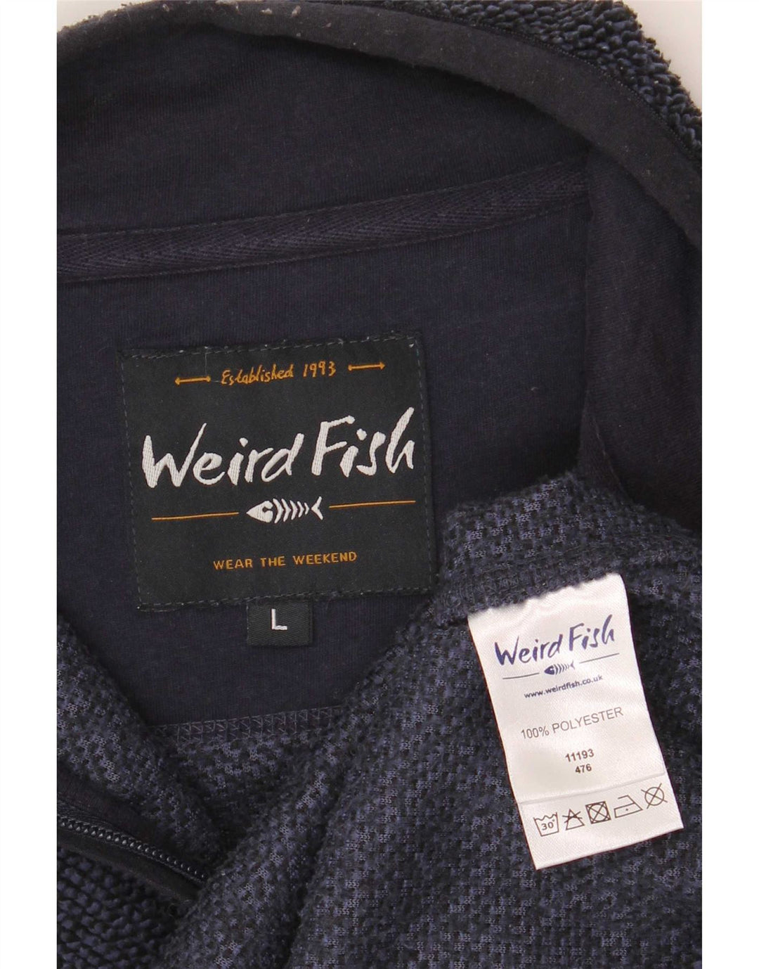 Weird Fish Mens Zip Neck Sweatshirt Jumper Large Navy Blue Polyester
