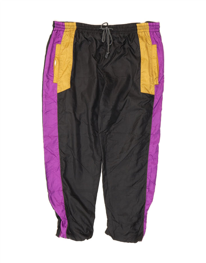 VINTAGE Mens Tracksuit Trousers Medium  Black Colourblock Nylon Vintage Vintage and Second-Hand Vintage from Messina Hembry 