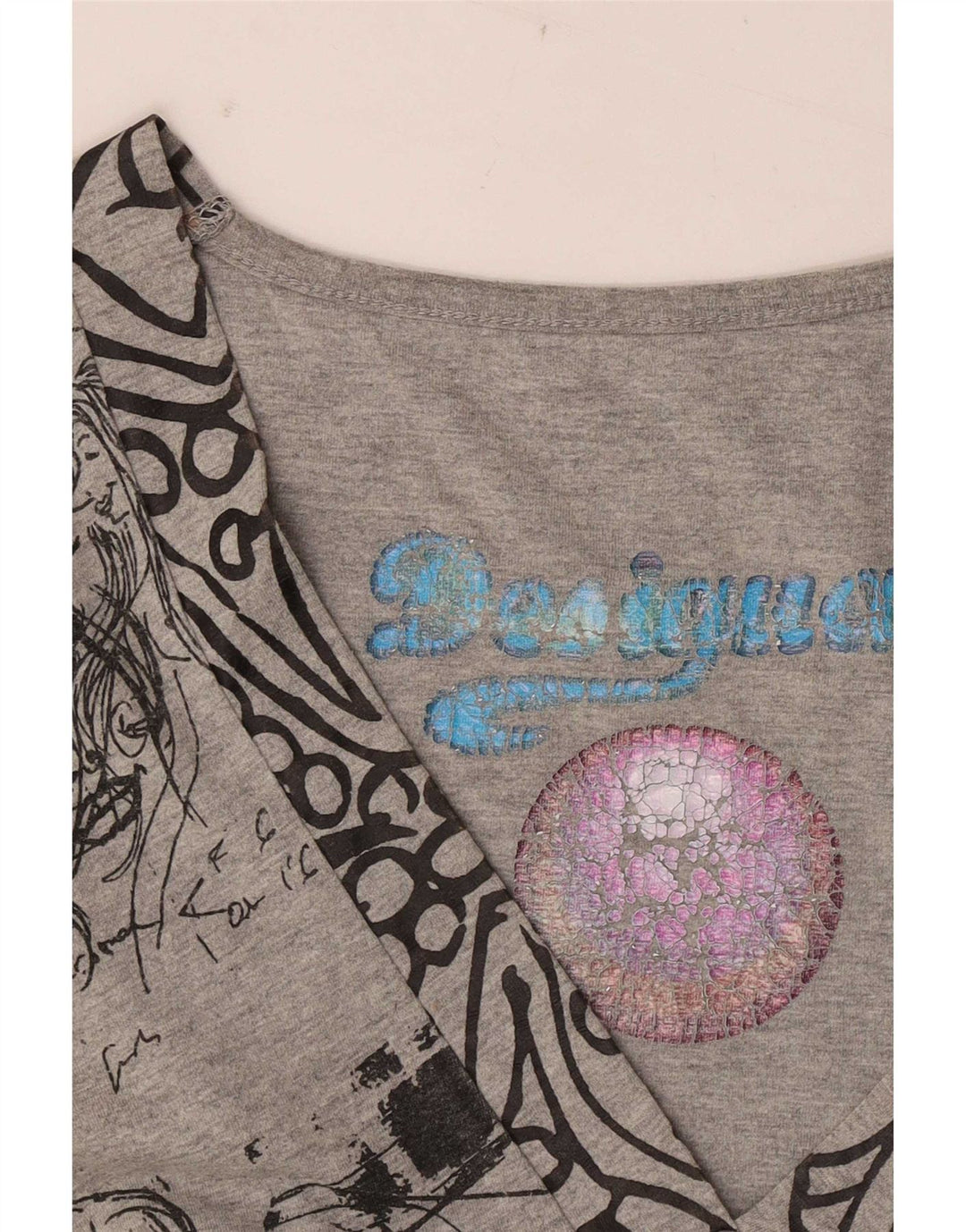 Desigual Womens Graphic A-Line Dress UK 12 Medium Grey