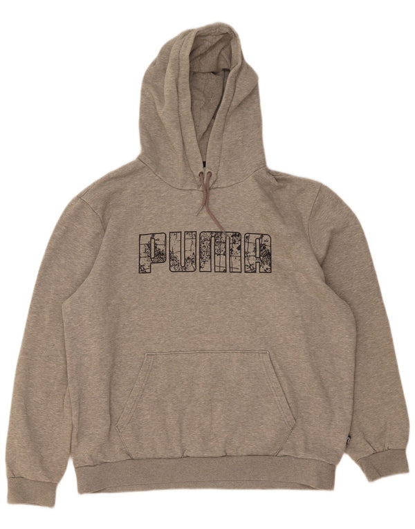 Puma Mens Graphic Hoodie Jumper Large Grey Flecked Cotton