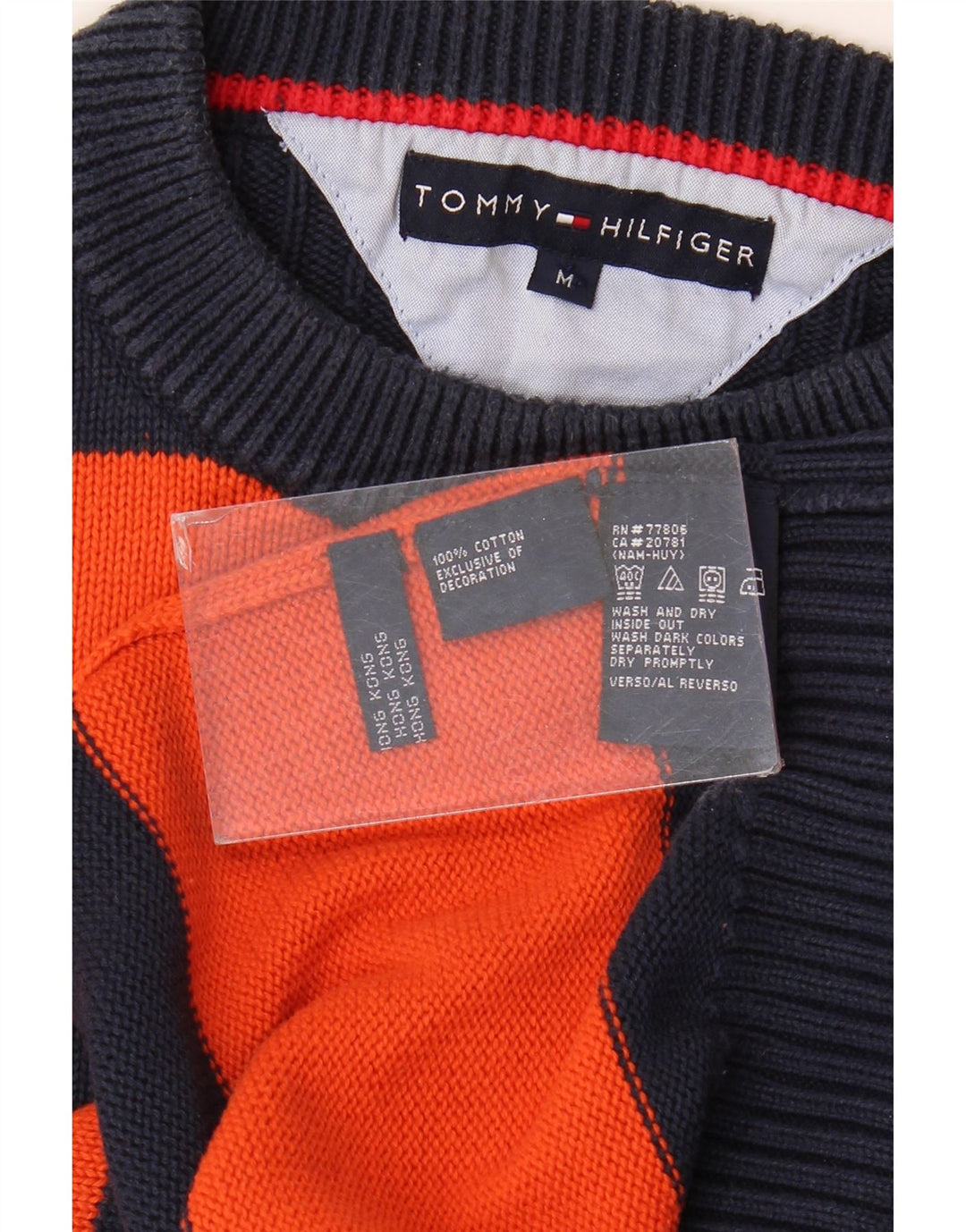 Tommy Hilfiger Mens Crew Neck Jumper Sweater Medium Navy Blue Colourblock