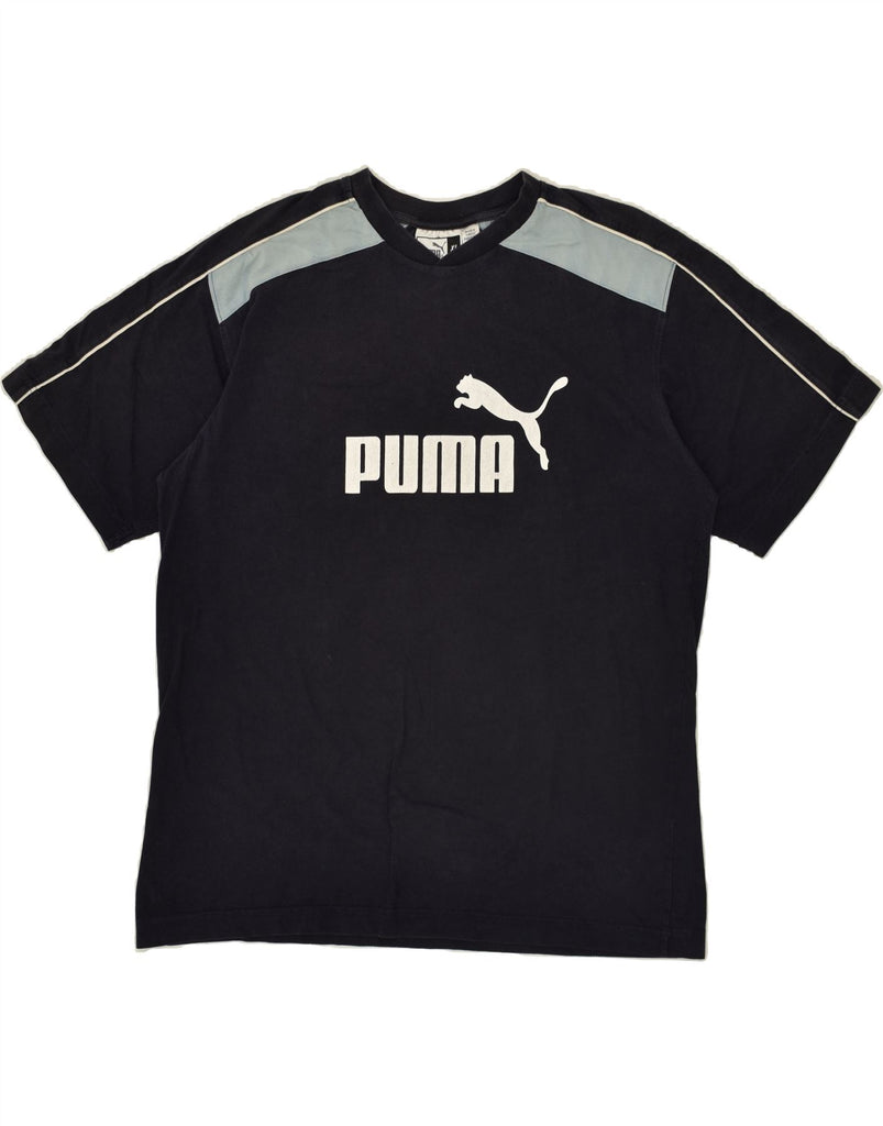 PUMA Mens Graphic T-Shirt Top XL Navy Blue Striped | Vintage Puma | Thrift | Second-Hand Puma | Used Clothing | Messina Hembry 