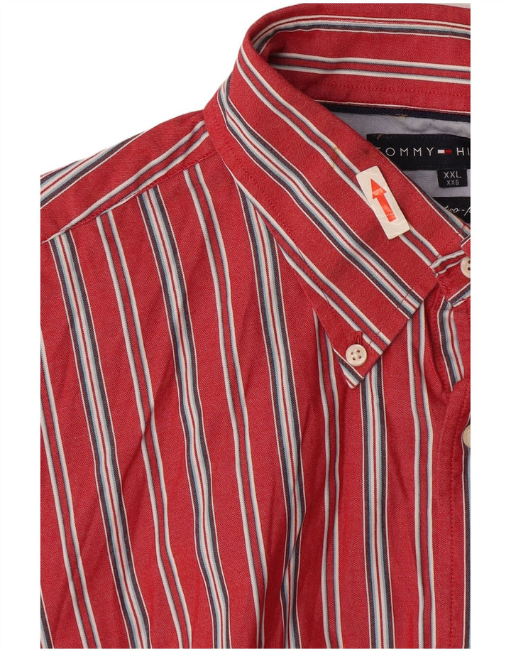 Tommy Hilfiger Mens Short Sleeve Shirt 2XL Red Striped Cotton 80s