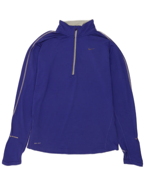 Nike Womens Dri Fit Zip Neck Pullover Tracksuit Top UK 12 Medium Blue