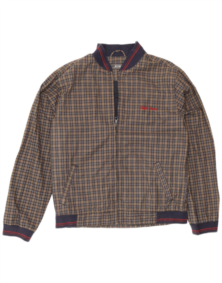 Rifle Mens Bomber Jacket UK 40 Large Brown Check Polyester