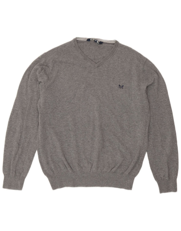 Crew Clothing Womens V-Neck Jumper Sweater UK 14 Medium Grey Cotton