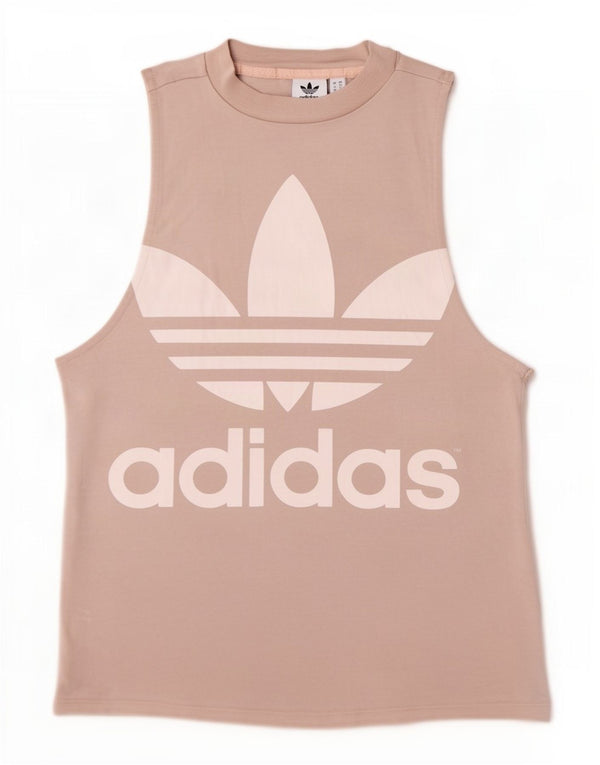 Adidas Womens Graphic Vest Top UK 6 XS Beige Cotton