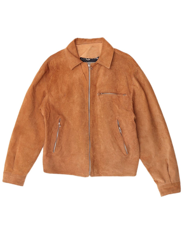 Alan Gordon Womens Suede Bomber Jacket UK 14 Large Beige Leather