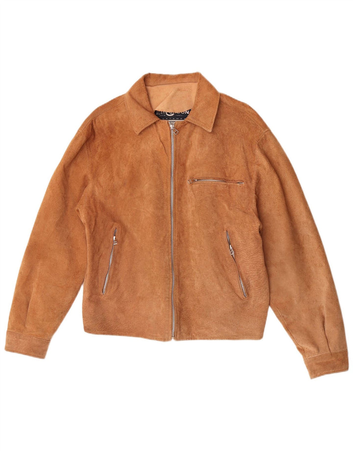 Alan Gordon Womens Suede Bomber Jacket UK 14 Large Beige Leather