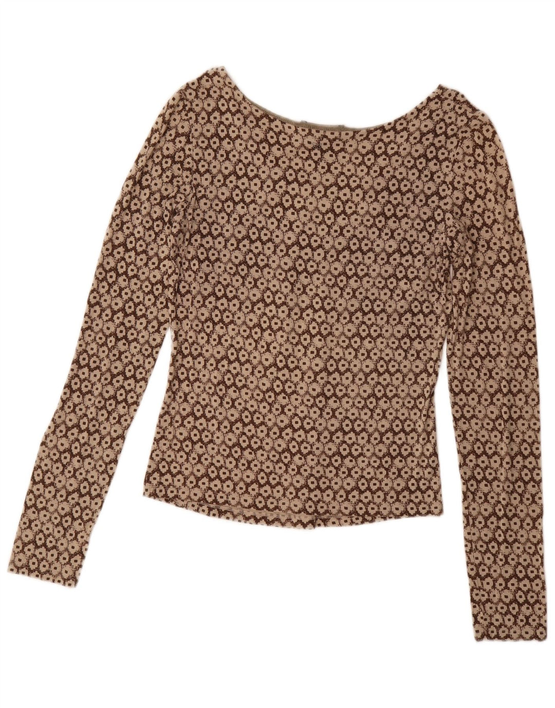 Max Mara Womens Weekend Long Sleeve Blouse Top UK 14 Large Brown Geometric