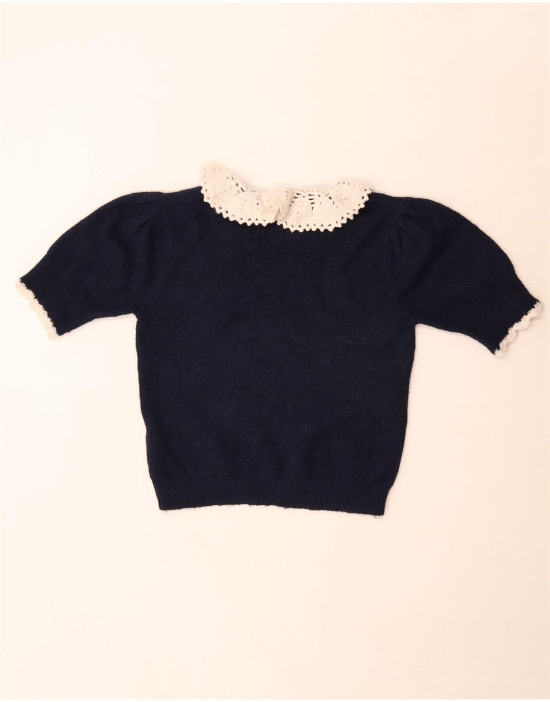 Zara Womens Knit Crop Top UK 12 Medium Navy Blue Polyester