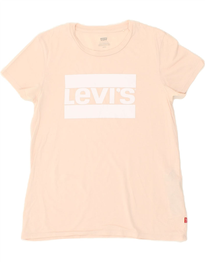 LEVI'S Womens Graphic T-Shirt Top UK 10 Small Beige Cotton | Vintage Levi's | Thrift | Second-Hand Levi's | Used Clothing | Messina Hembry 