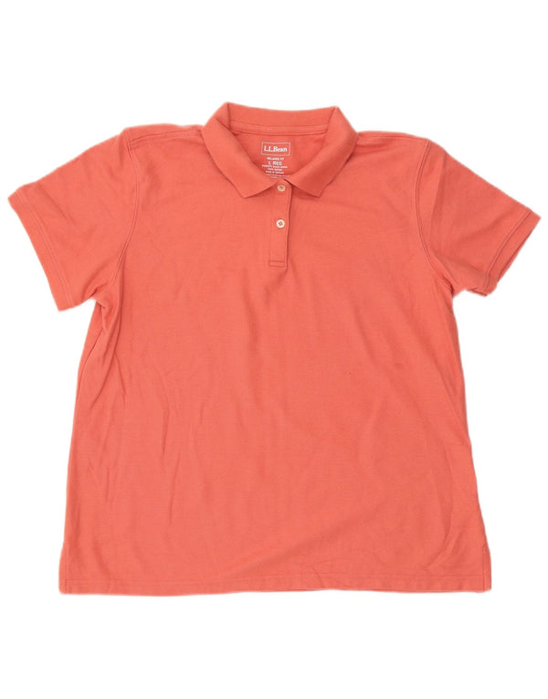 L.L.Bean Womens Relaxed Fit Polo Shirt UK 16 Large Orange Cotton