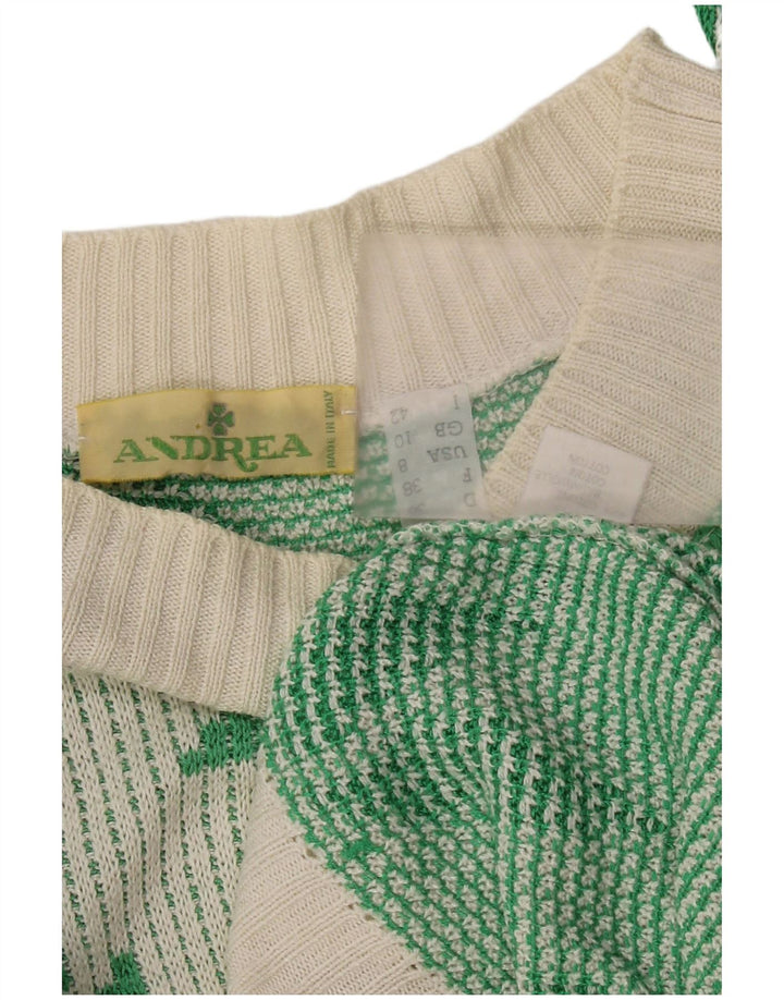 Vintage Womens Crop Boat Neck Jumper Sweater UK 10 Small White Acrylic