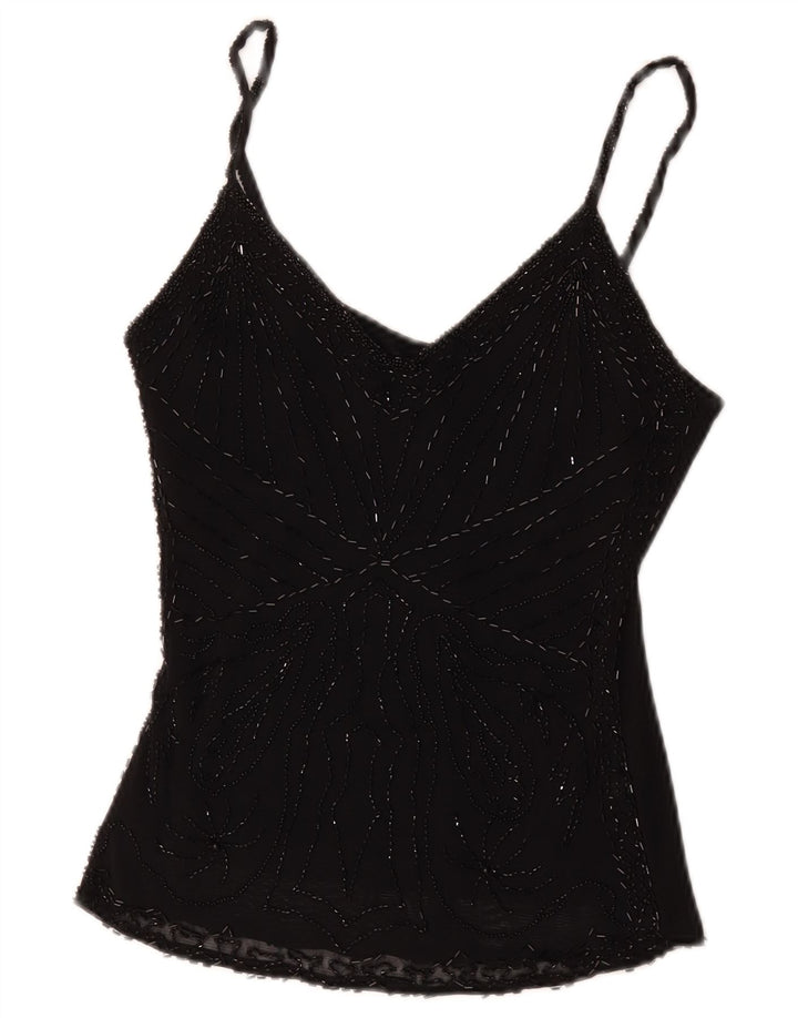 Vintage Womens Cami Top UK 8 Small Black Viscose