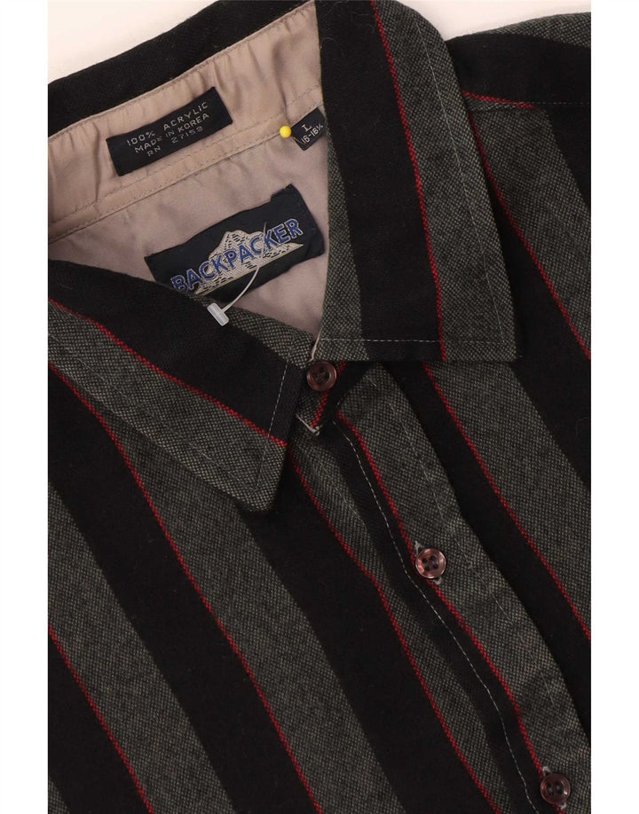Backpacker Mens Overshirt Shirt Large Grey Striped Acrylic