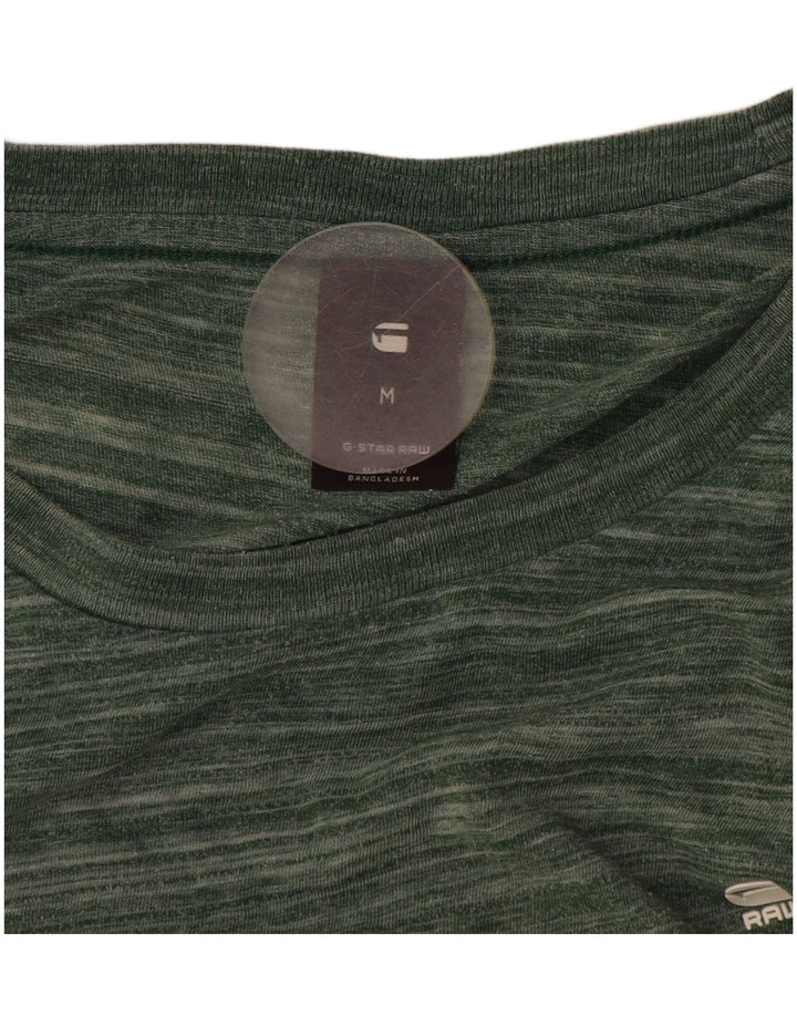 G-STAR Mens T-Shirt Top Medium Green Striped Polyester