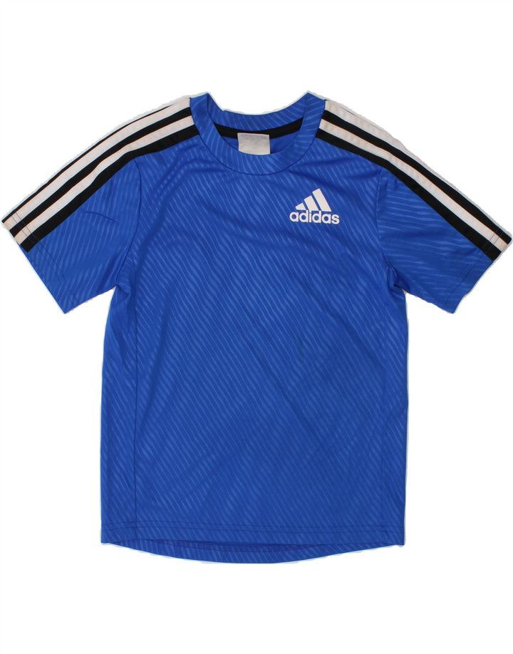 ADIDAS Boys Graphic T-Shirt Top 4-5 Years Blue Striped Polyester Vintage Adidas and Second-Hand Adidas from Messina Hembry 