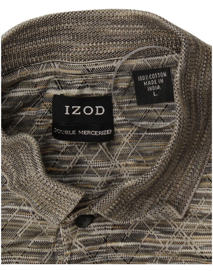 IZOD Mens Polo Shirt Large Grey Geometric Cotton