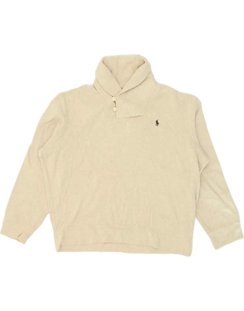 POLO RALPH LAUREN Mens Shawl Neck Jumper Sweater XL Beige Cotton | Vintage Polo Ralph Lauren | Thrift | Second-Hand Polo Ralph Lauren | Used Clothing | Messina Hembry 