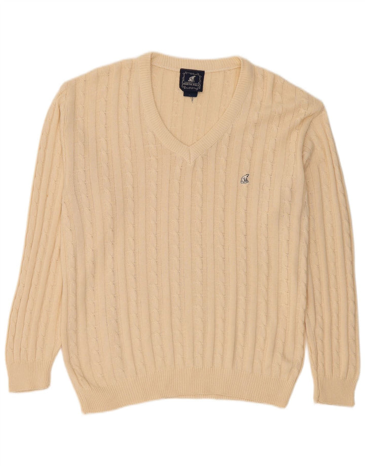 North Pole Mens V-Neck Jumper Sweater Medium Beige