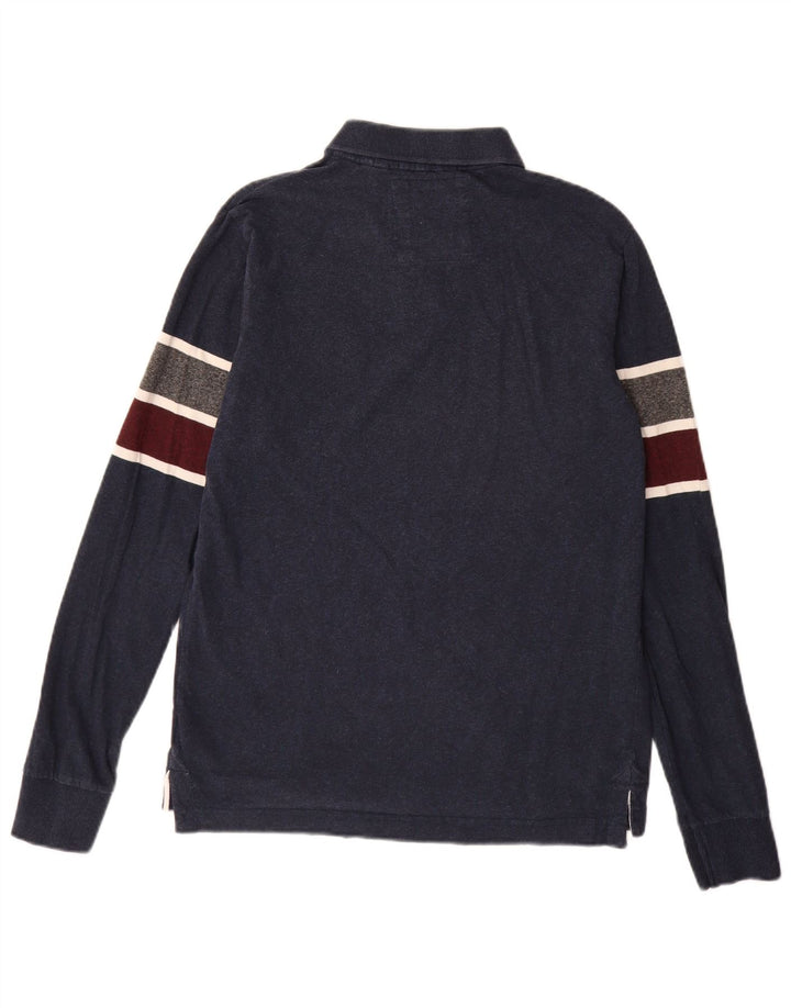 Superdry Mens Graphic Rugby Polo Shirt Large Navy Blue Colourblock Cotton