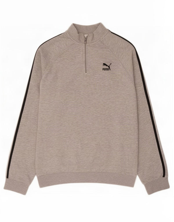 Puma Mens Zip Neck Sweatshirt Jumper Medium Grey Flecked Cotton