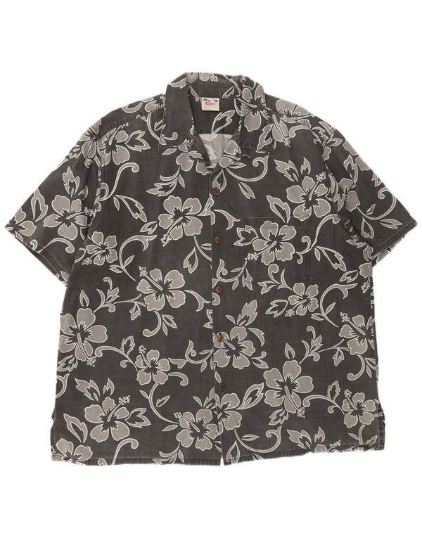 Go Bearfoot Mens Short Sleeve Shirt XL Grey Floral Cotton