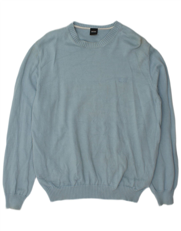 Hugo Boss Mens Crew Neck Jumper Sweater XL Blue Cotton