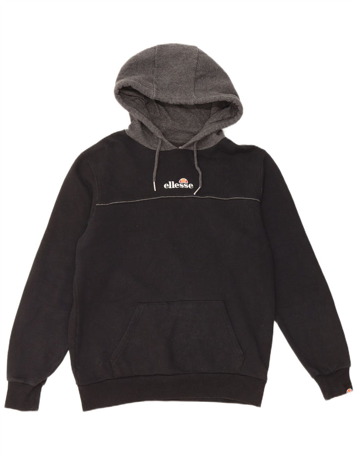 Ellesse Mens Graphic Hoodie Jumper Medium Black Colourblock Cotton