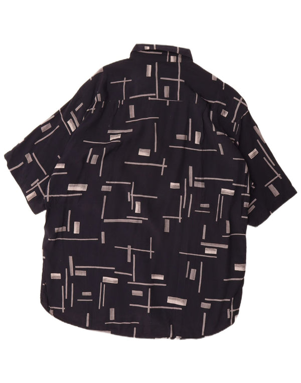 Fitzroy Mens Short Sleeve Shirt Large Navy Blue Geometric