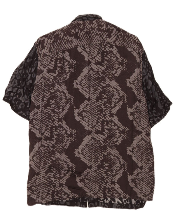 All Saints Mens Short Sleeve Shirt Medium Navy Blue Animal Print