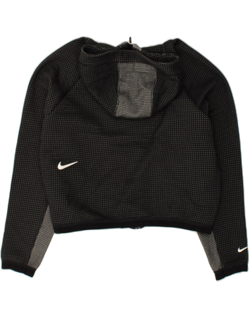 NIKE Womens Tall Crop Graphic Zip Hoodie Sweater UK 18 XL Black Geometric | Vintage Nike | Thrift | Second-Hand Nike | Used Clothing | Messina Hembry 