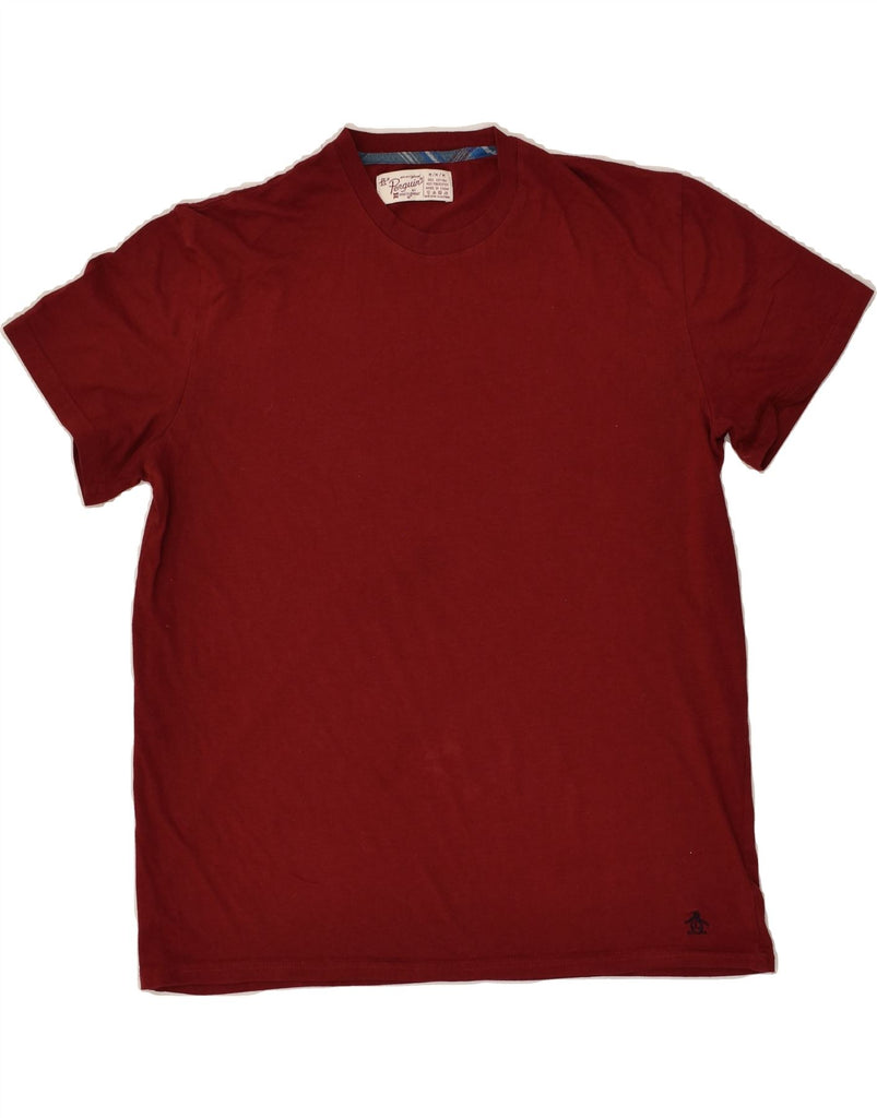 PENGUIN Mens T-Shirt Top Medium Burgundy Cotton | Vintage Penguin | Thrift | Second-Hand Penguin | Used Clothing | Messina Hembry 