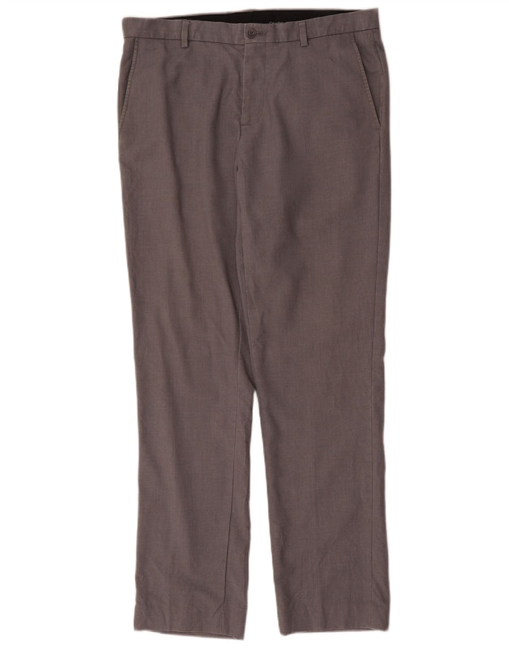 Calvin Klein Mens Straight Chino Trousers W33 L32 Grey Polyester