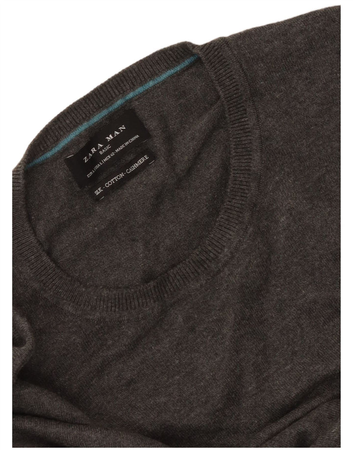 Zara Mens Crew Neck Jumper Sweater Large Grey Cotton