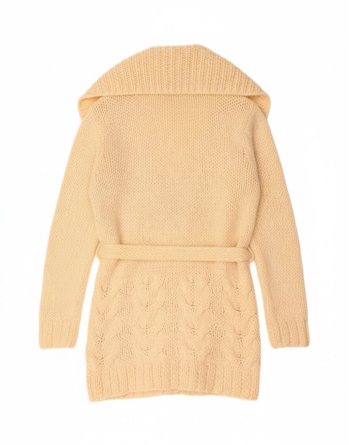 Zara Womens Longline Open Cardigan Sweater UK 14 Medium Beige Acrylic