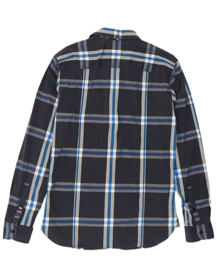 TOMMY HILFIGER Mens Slim Fit Shirt Medium Navy Blue Check Cotton