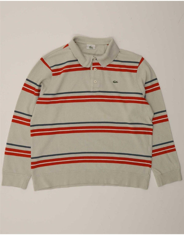 Lacoste Mens Polo Neck Sweatshirt Jumper Size 5 Large White Striped Cotton