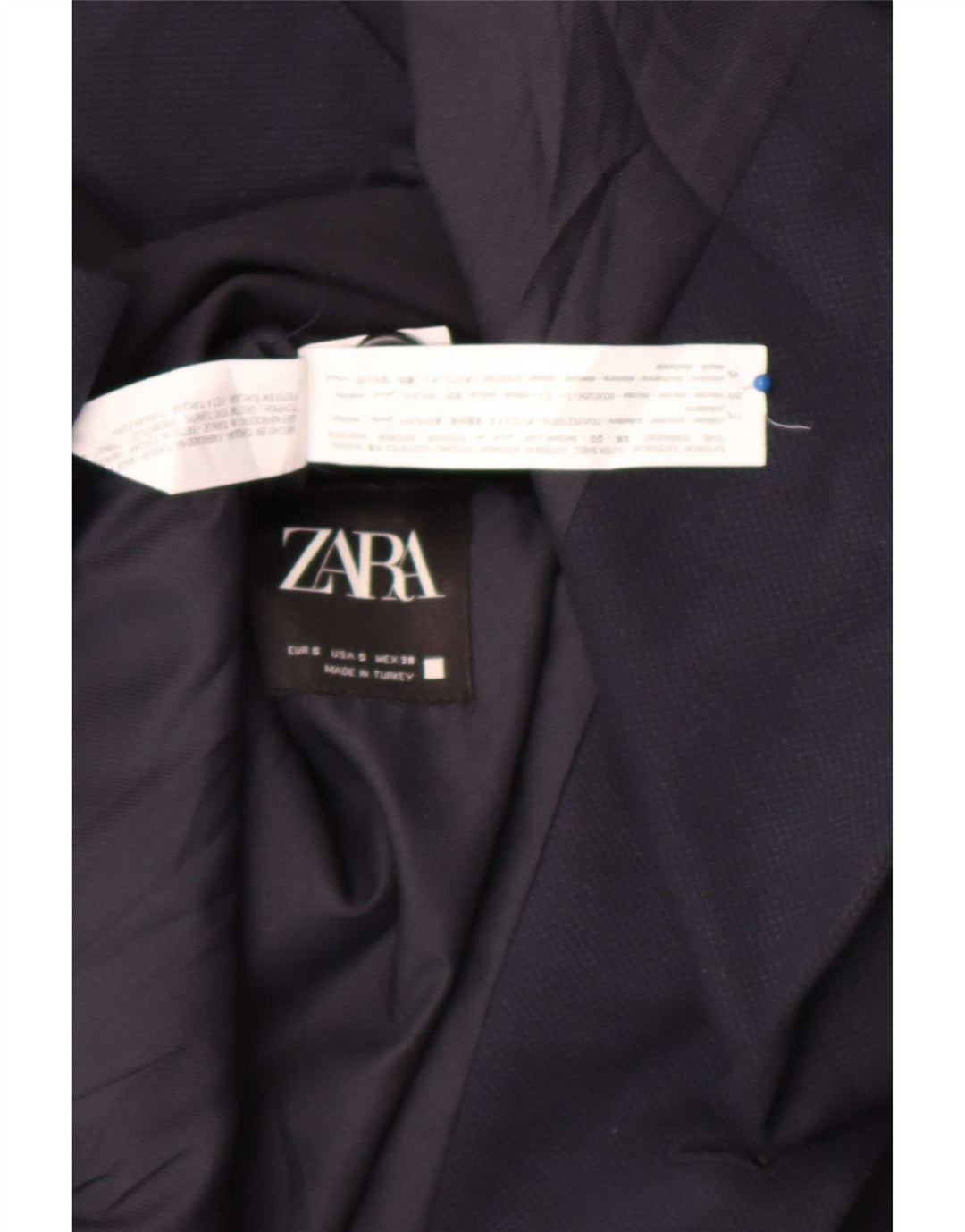 Zara Mens 2 Button Blazer Jacket UK 36 Small Navy Blue Polyester