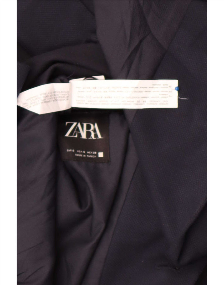 Zara Mens 2 Button Blazer Jacket UK 36 Small Navy Blue Polyester