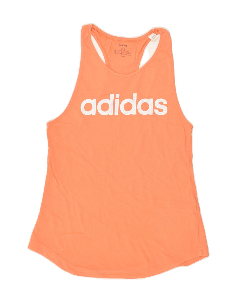 ADIDAS Womens Graphic Vest Top UK 6 XS Orange Cotton | Vintage Adidas | Thrift | Second-Hand Adidas | Used Clothing | Messina Hembry 