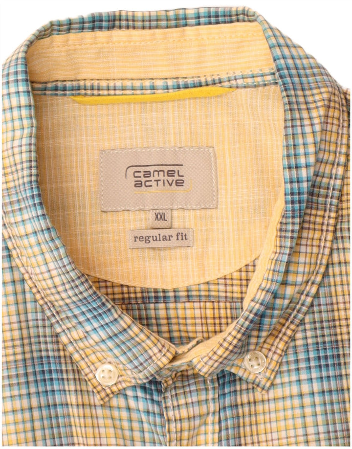 Camel Active Mens Regular Fit Short Sleeve Shirt 2XL Yellow Check Cotton