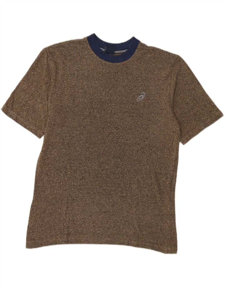 ASICS Mens T-Shirt Top Large Brown Colourblock Cotton