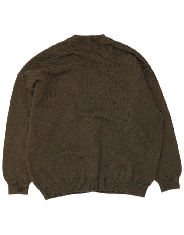 Bramante Mens Cardigan Sweater Large Khaki Argyle/Diamond Virgin Wool