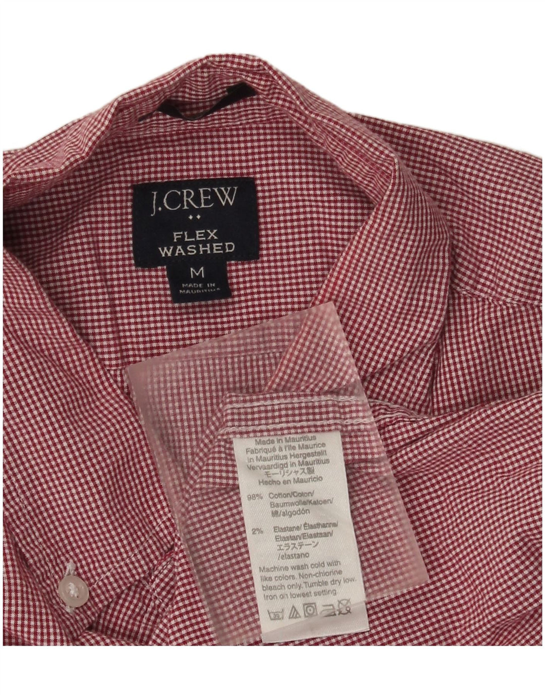 J. Crew Mens Flex Washed Slim Shirt Medium Red Gingham Cotton