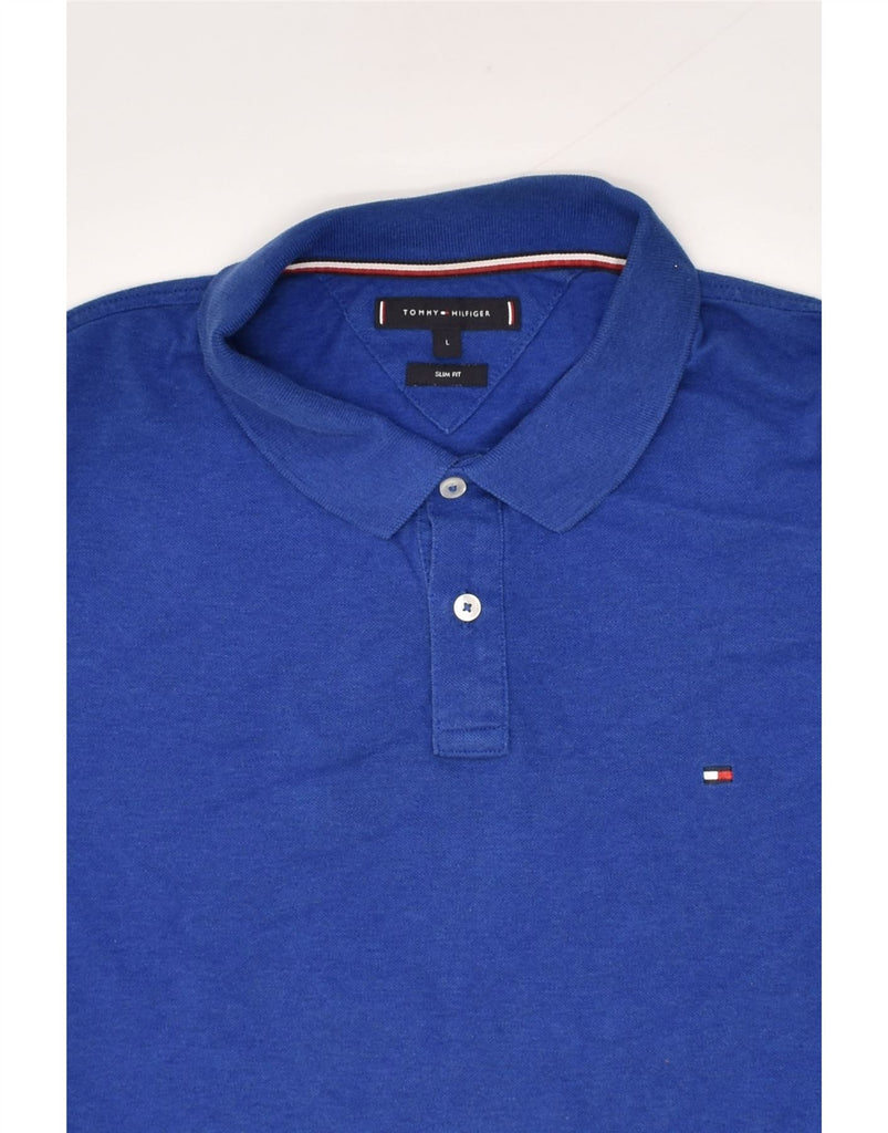 TOMMY HILFIGER Mens Slim Fit Polo Shirt Large Blue Cotton | Vintage Tommy Hilfiger | Thrift | Second-Hand Tommy Hilfiger | Used Clothing | Messina Hembry 