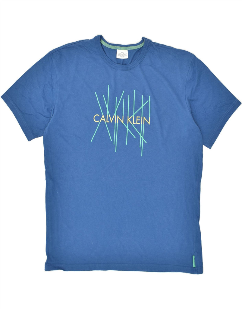 CALVIN KLEIN Mens Tall Graphic T-Shirt Top XL Blue Cotton | Vintage Calvin Klein | Thrift | Second-Hand Calvin Klein | Used Clothing | Messina Hembry 