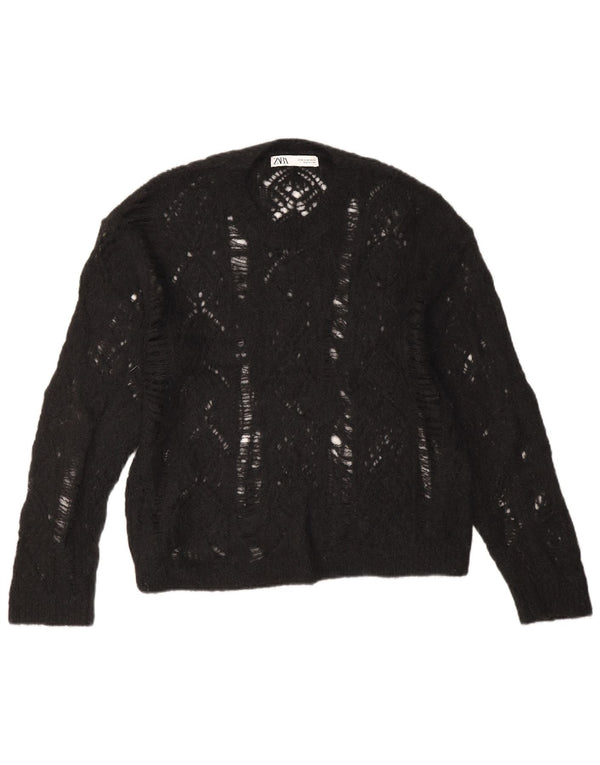 Zara Womens Crew Neck Jumper Sweater UK 14 Medium Black